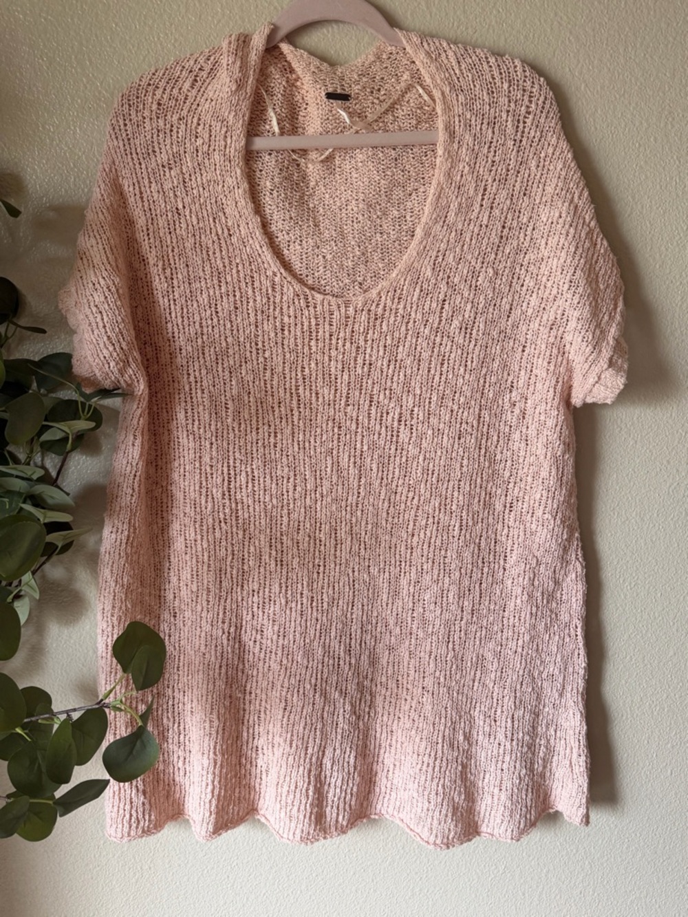 Free People Pink Knit Short-Sleeve
